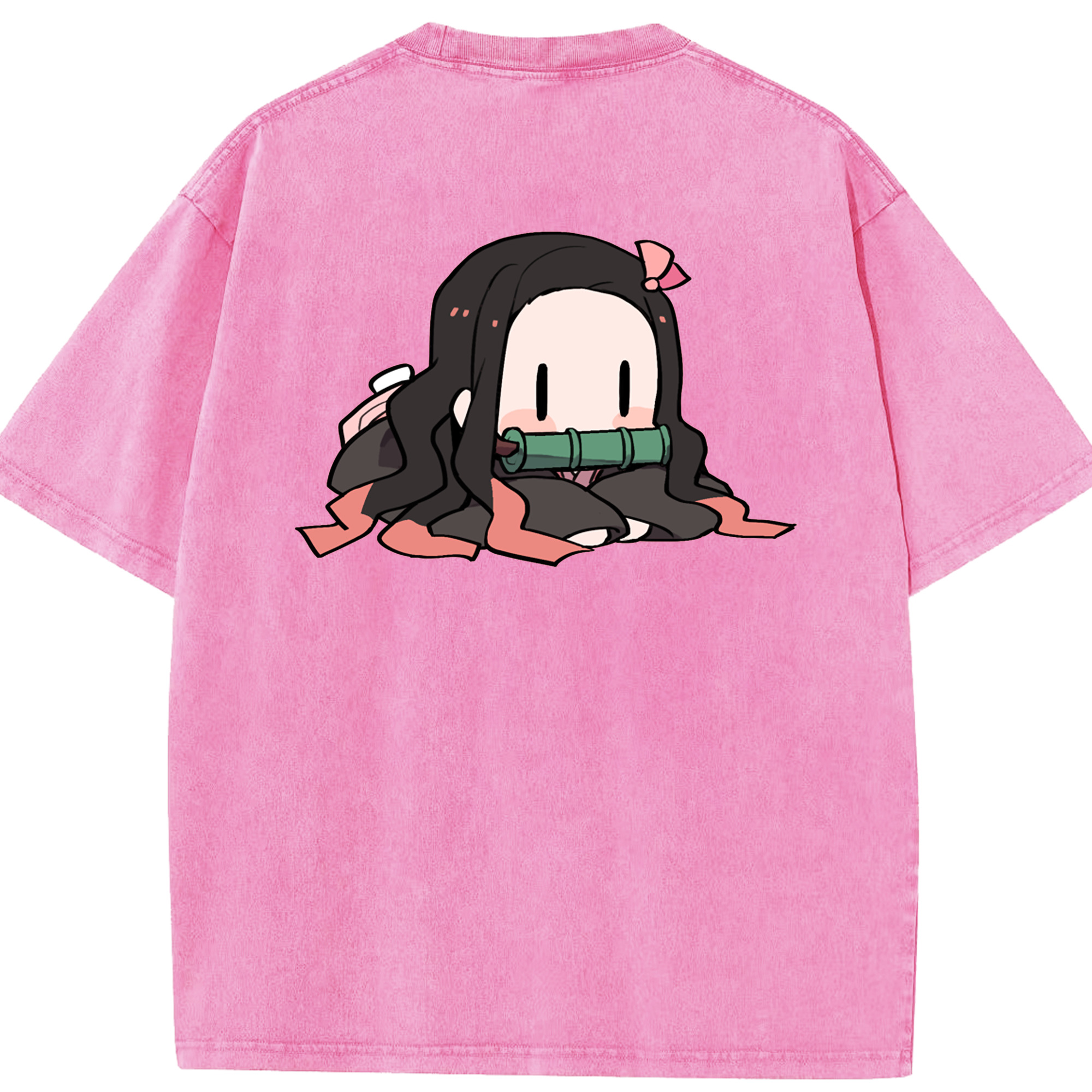（画像用） 鬼滅の刃（きめつのやいば）竈門 禰󠄀豆子／かまど ねずこ Kamado Nezuko 綿100% ヴィンテージ風 半袖Tシャツ（背面プリント）